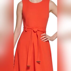 Womens Orange Zippered Unlined Tie Belt Darted Sleeveless , Calven Klein 🔥